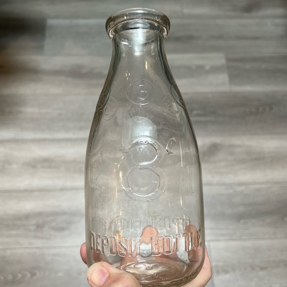 Vintage 3 Cent Deposit Milk Glass Bottle Duraglas 1 Quart Clear  8.5” Farmhouse - Picture 2 of 14